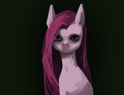 Size: 2007x1533 | Tagged: safe, artist:skoonzee, pinkie pie, earth pony, pony, g4, black background, bust, creepy, female, looking at you, mare, nightmare fuel, pinkamena diane pie, simple background, solo, staring into your soul