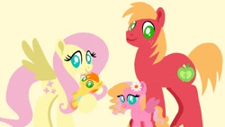 Size: 1280x720 | Tagged: safe, artist:mlplary6, big macintosh, fluttershy, oc, oc:autumn crisp, oc:melody blossom, earth pony, pegasus, pony, g4, baby, baby pony, colt, female, filly, foal, male, mare, offspring, parent:big macintosh, parent:fluttershy, parents:fluttermac, ship:fluttermac, shipping, stallion, straight