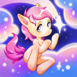 Size: 2560x2560 | Tagged: safe, artist:slemseva, oc, oc only, earth pony, pony, semi-anthro, cloud, ear fluff, night, shooting star, sitting, solo, stars