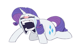 Size: 1029x658 | Tagged: safe, artist:higglytownhero, rarity, unicorn, g4, all fours, crying, horn, meme, open mouth, ponified meme, red face, simple background, solo, white background