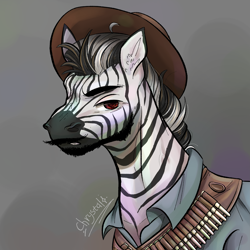 Size: 3307x3307 | Tagged: safe, artist:chrystal_company, oc, oc only, pony, zebra, equestria at war mod, bandolier, beard, clothes, facial hair, hat, moustache, shirt, solo