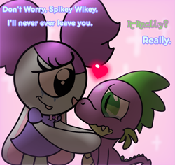 Size: 2159x2037 | Tagged: safe, artist:keinth2990, spike, oc, oc:penelope, rabbit, g4, animal, bowtie, caring, crying, cute, heart, puppy dog eyes, story included, text, true love