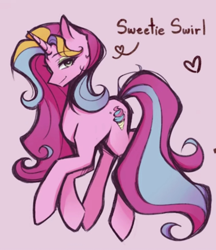 Size: 1920x2225 | Tagged: safe, artist:halo12zero, sweetie swirl, unicorn, g4, eyeshadow, grimdark source, heart, horn, lidded eyes, makeup, multicolored mane, no nose, shading, solo, tail, two toned tail