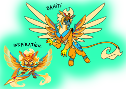 Size: 1414x1000 | Tagged: safe, artist:zetikoopa, oc, griffon, cookie run, egyptian, female, golden cheese cookie