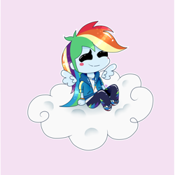 Size: 1600x1600 | Tagged: safe, artist:kathepart, rainbow dash, human, pegasus, equestria girls, g4, blushing, chibi, cloud, cute, happy, on a cloud, simple background, sitting, sitting on a cloud, solo, wings