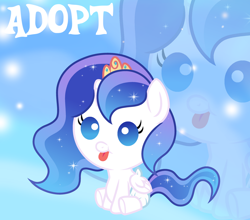 Size: 1280x1128 | Tagged: oc name needed, safe, artist:vi45, oc, oc only, alicorn, pony, adoptable, alicorn oc, baby, baby alicorn, baby pony, base used, blue eyes, blue mane, blue tail, crown, diaper, ethereal mane, eyelashes, female, female oc, filly oc, folded wings, gradient background, gradient eyes, gradient mane, gradient tail, horn, jewelry, long mane, long tail, regalia, sitting, smiling, solo, sparkles, sparkly mane, sparkly tail, starry mane, starry tail, tail, tongue out, unicorn horn, wavy mane, wavy tail, white coat, wings, zoom layer