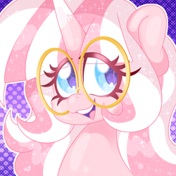 Size: 2000x2000 | Tagged: safe, artist:ladylullabystar, oc, oc only, oc:lady lullaby star, pony, unicorn, bust, female, glasses, horn, mare, portrait, solo