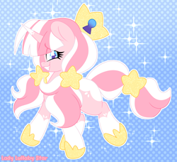 Size: 3104x2832 | Tagged: safe, artist:ladylullabystar, oc, oc only, oc:lady lullaby star, pony, unicorn, female, gradient background, horn, mare, patterned background, solo