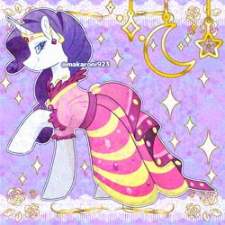 Size: 2000x2000 | Tagged: safe, artist:makaroni923, rarity, pony, unicorn, g4, my little pony: friendship is magic, the best night ever, clothes, cute, dress, ear piercing, earring, elegant, female, gala dress, gown, horn, jewelry, mare, piercing, raised hoof, raribetes, rarity's first gala dress, solo