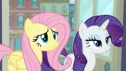 Size: 1366x768 | Tagged: safe, screencap, art vandelhay, fluttershy, rarity, pony, fake it 'til you make it, g4, my little pony: friendship is magic