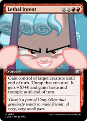 Size: 375x523 | Tagged: safe, edit, cozy glow, pegasus, g4, my little pony: friendship is magic, school raze, ccg, evil smile, magic the gathering, smiling, tartarus, trading card, trading card edit, trading card game, wanna be friends?