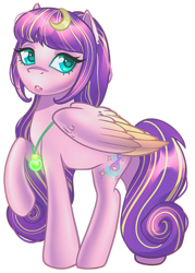 Size: 1115x1560 | Tagged: safe, artist:byefella, oc, oc only, pegasus, pony, colored pupils, commission, female, jewelry, looking back, mare, necklace, raised hoof, simple background, solo, transparent background