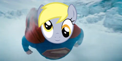 Size: 4096x2057 | Tagged: safe, derpy hooves, human, g4, dc comics, irl, irl human, movie, photo, snow, superman