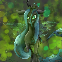 Size: 1000x1000 | Tagged: safe, queen chrysalis, changeling, changeling queen, g4, art, artist, artistskullznbirdz, green, insect wings, my little pony, skullznbirdz, solo, wings