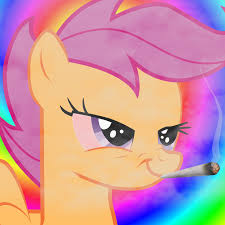 Size: 225x225 | Tagged: safe, scootaloo, pony, g4, drugs, female, high, image, mare, needs more jpeg, smoking, solo, trippy