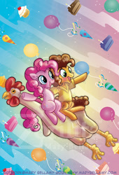 Size: 570x840 | Tagged: safe, artist:marybellamy, idw, cheese sandwich, pinkie pie, pony, g4, balloon, cake, cover, cupcake, food, party, rubber chicken, unused, zorilita