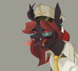 Size: 2200x2000 | Tagged: safe, artist:allcello, oc, oc only, changeling, equestria at war mod, clothes, glasses, hat, oc tori'sin, red eyes, red hai, uniform