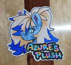 Size: 544x496 | Tagged: safe, artist:paintedcora, oc, oc only, pegasus, pony, bonerblockingbadge, photo, plush badge, solo, tradi