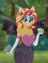 Size: 4938x6390 | Tagged: safe, artist:emeraldblast63, sunset shimmer, human, equestria girls, g4, breasts, busty sunset shimmer, chaos emerald, cleavage, clothes, cosplay, costume, crossover, grin, lens flare, rouge the bat costume, smiling, solo, sonic the hedgehog (series)