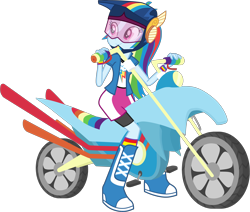 Size: 4125x3500 | Tagged: safe, artist:octosquish7260, rainbow dash, human, equestria girls, fomo, g4, my little pony equestria girls: better together, boots, clothes, compression shorts, cutie mark on clothes, female, helmet, jacket, motorcycle, rainbow socks, shirt, shoes, simple background, skirt, socks, solo, striped socks, t-shirt, teenager, transparent background, wristband