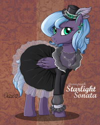 Size: 595x745 | Tagged: safe, artist:lisaorise, oc, oc only, oc:starlight sonata, pegasus, pony, clothes, dress, female, hat, mare, necklace, not luna, solo, steampunk