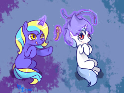 Size: 800x600 | Tagged: safe, artist:kikiluv17, oc, oc only, oc:dawn, oc:sona, pony, unicorn, brush, duo, duo female, female, filly, foal, hairbrush, horn, magic