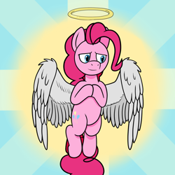 Size: 1500x1500 | Tagged: safe, artist:scraggleman, pinkie pie, angel, pony, g4, halo, pinktober, solo, wings