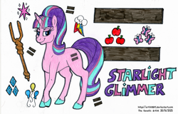 Size: 4589x2934 | Tagged: safe, artist:artistnjc, starlight glimmer, pony, unicorn, g4, my little pony: friendship is magic, the cutie map, character name, colored hooves, cutie mark, equal cutie mark, evil starlight, hooves, horn, lidded eyes, looking at you, simple background, sinister smile, smiling, smiling at you, solo, staff, staff of sameness, traditional art