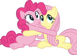 Size: 987x712 | Tagged: safe, artist:retroponybro, fluttershy, pinkie pie, g4, female, inkscape, simple background, sitting, solo, solo female, transparent background, vector