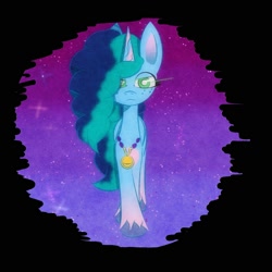 Size: 2000x2000 | Tagged: safe, artist:cloud artist, misty brightdawn, pony, unicorn, g5, abstract background, female, horn, jewelry, mare, medallion, necklace, solo