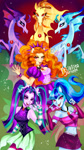 Size: 1125x2000 | Tagged: safe, artist:frijolito darketo, adagio dazzle, aria blaze, sonata dusk, human, siren, equestria girls, g4, my little pony equestria girls: rainbow rocks, bare shoulders, gem, humanized, pose, poster, siren gem, sleeveless, the dazzlings