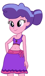 Size: 1156x1942 | Tagged: safe, artist:ocean lover, berry bliss, equestria girls, g4, bare midriff, bare shoulders, base used, beautiful, belly, belly button, bikini, bikini top, clothes, cute, cutie mark on clothes, equestria girls-ified, friendship student, hair bun, looking at something, midriff, ms paint, pretty, purple eyes, sarong, simple background, sleeveless, smiling, swimsuit, teenager, two toned hair, white background