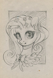 Size: 827x1200 | Tagged: safe, artist:maytee, fluttershy, pegasus, pony, g4, bust, clothes, ear piercing, earring, jewelry, monochrome, piercing, portrait, sketch, solo