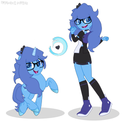 Size: 4115x4115 | Tagged: safe, artist:ramixe dash, oc, oc only, oc:rosalia azifa, pony, unicorn, equestria girls, g4, g5, base used, colored horn, female, g5 to g4, generation leap, glasses, horn, mare, solo