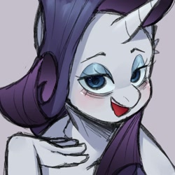 Size: 2000x2000 | Tagged: safe, artist:samirachuni, part of a set, rarity, unicorn, anthro, g4, bust, female, high res, horn, looking at you, open mouth, portrait, simple background, smiling, solo