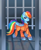 Size: 3360x4052 | Tagged: safe, artist:klauzoo, rainbow dash, pegasus, pony, g4, chained, chains, clothes, commissioner:rainbowdash69, cuffs, female, folded wings, indoors, jail, jumpsuit, mare, never doubt rainbowdash69's involvement, prison, prison outfit, prisoner, prisoner rd, shackles, solo, walking, wings