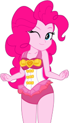 Size: 1079x1929 | Tagged: safe, artist:star-armour95, artist:yaya54320bases, pinkie pie, human, equestria girls, equestria girls specials, g4, my little pony equestria girls: better together, my little pony equestria girls: forgotten friendship, breasts, clothes, cute, female, midriff, one eye closed, one-piece swimsuit, pinkie pie swimsuit, simple background, smiling, solo, swimsuit, transparent background, vector, wink