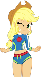 Size: 1084x2052 | Tagged: safe, artist:star-armour95, artist:yaya54320bases, applejack, human, equestria girls, equestria girls specials, g4, my little pony equestria girls: better together, my little pony equestria girls: forgotten friendship, applejack's beach shorts swimsuit, applejack's hat, belly, belly button, breasts, clothes, cowboy hat, cute, female, hat, midriff, one eye closed, simple background, smiling, solo, swimsuit, transparent background, vector, wink