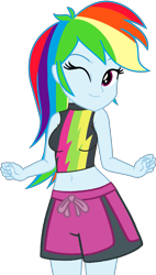 Size: 1079x1896 | Tagged: safe, artist:star-armour95, artist:yaya54320bases, rainbow dash, human, equestria girls, equestria girls specials, g4, my little pony equestria girls: better together, my little pony equestria girls: forgotten friendship, belly, belly button, breasts, clothes, cute, dashabetes, female, midriff, one eye closed, one-piece swimsuit, rainbow dash's beach shorts swimsuit, reasonably sized breasts, simple background, smiling, solo, swimsuit, transparent background, vector, wink