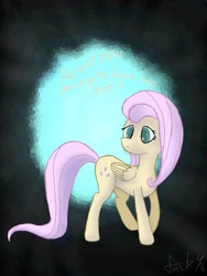 Size: 1500x2000 | Tagged: safe, artist:sleepiefox, fluttershy, pegasus, pony, g4, error, female, folded wings, glitch, mare, solo, standing, text, turned head, wings