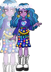 Size: 1240x1754 | Tagged: safe, artist:jully-park, izzy moonbow, human, equestria girls, g4, g5, clothes, dress, ear piercing, earring, equestria girls-ified, female, floral head wreath, flower, frown, g5 to equestria girls, g5 to g4, generation leap, izzy moonbow is not amused, jewelry, piercing, sweater, unamused