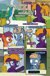 Size: 1920x2948 | Tagged: safe, artist:alexdti, oc, oc only, oc:brainstorm (alexdti), oc:purple creativity, oc:star logic, oc:vee, pegasus, pony, comic:quest for friendship retold, female, glasses, male, mare, stallion