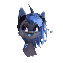 Size: 2000x2000 | Tagged: artist needed, safe, oc, oc only, pony, unicorn, bust, fangs, horn, open mouth, open smile, portrait, simple background, smiling, solo, white background, wingding eyes