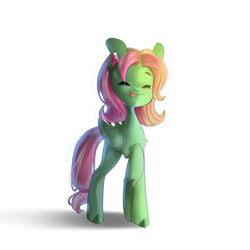 Size: 2000x2000 | Tagged: artist needed, safe, minty, pegasus, pony, g3, alternate design, ear fluff, eyes closed, female, mare, simple background, smiling, solo, tongue out, white background