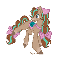 Size: 200x194 | Tagged: safe, artist:cupute, pony, artwork, bandana, bow, braid, brown coat, brown mane, clothed ponies, clothes, cocoa (wild manes), colored hooves, digital art, ear fluff, ears up, eyelashes, eyeshadow, female, gradient legs, gradient muzzle, hair bow, hooves, makeup, multicolored hair, multicolored mane, multicolored tail, picture for breezies, pixel art, simple background, solo, tail, transparent background, trotting, wild manes