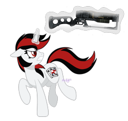 Size: 2048x1942 | Tagged: safe, artist:acidigon, oc, oc only, oc:blackjack, pony, unicorn, fallout equestria, fallout equestria: project horizons, angry, ears back, fanfic art, female, glowing, glowing horn, horn, laser rifle, magic, mare, running, simple background, solo, telekinesis, transparent background