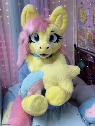 Size: 2560x3413 | Tagged: safe, artist:wulfsnack, fluttershy, human, pegasus, g4, fursuit, irl, irl human, photo, ponysuit, solo