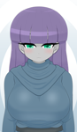 Size: 1974x3396 | Tagged: safe, artist:batipin, maud pie, equestria girls, g4, big breasts, blushing, breasts, busty maud pie, clothes, digital art, eyeshadow, female, lidded eyes, looking at you, makeup, mare, solo, waist up