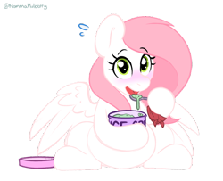 Size: 1280x1040 | Tagged: safe, artist:mulberrytarthorse, artist:polofastter, oc, oc only, oc:sugar morning, pegasus, pony, blushing, cute, female, food, ice cream, mare, simple background, sitting, solo, transparent background, wings