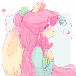 Size: 2048x2048 | Tagged: safe, artist:miyuartss, fluttershy, butterfly, human, g4, clothes, humanized, simple background, solo, white background, winged humanization, wings